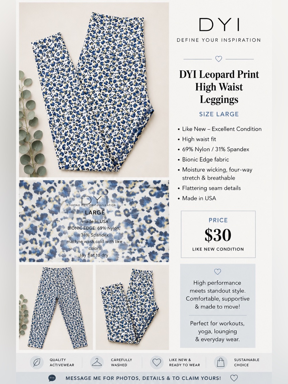 DYI Blue and White Leopard High Waist Leggings